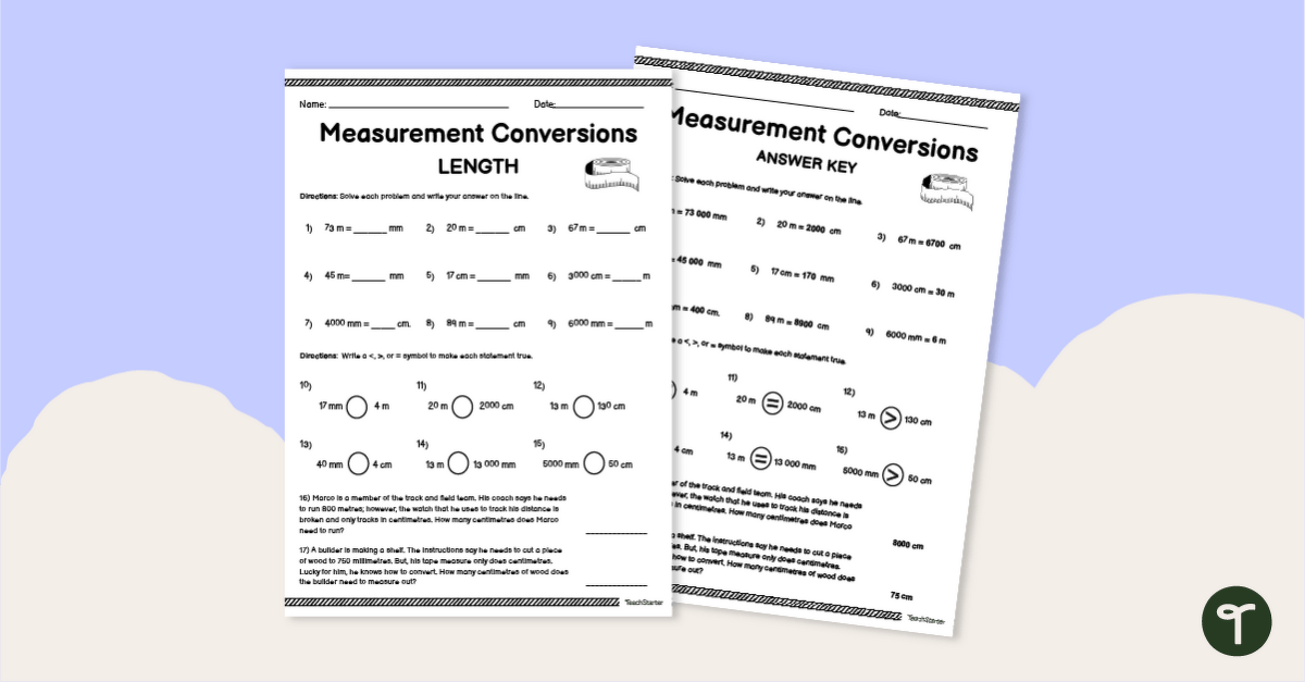 Measurement Conversions - Length – Worksheet teaching resource
