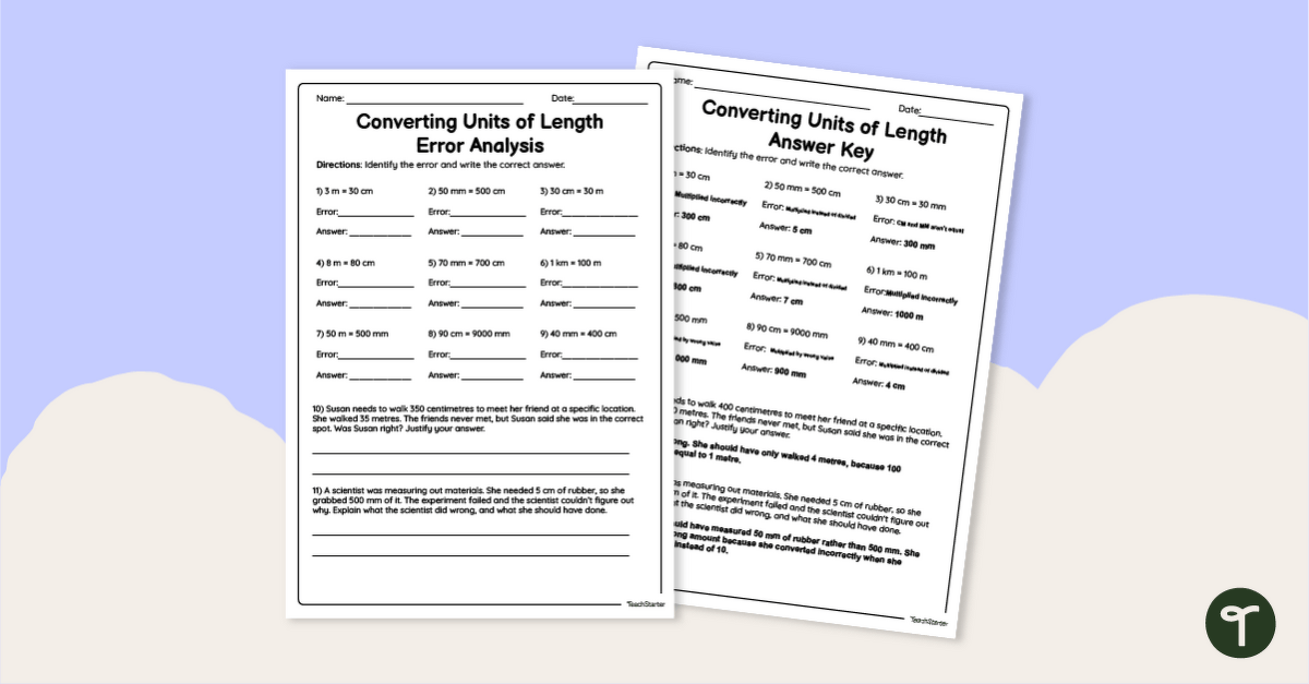 Converting Units of Length – Error Analysis Worksheet teaching resource