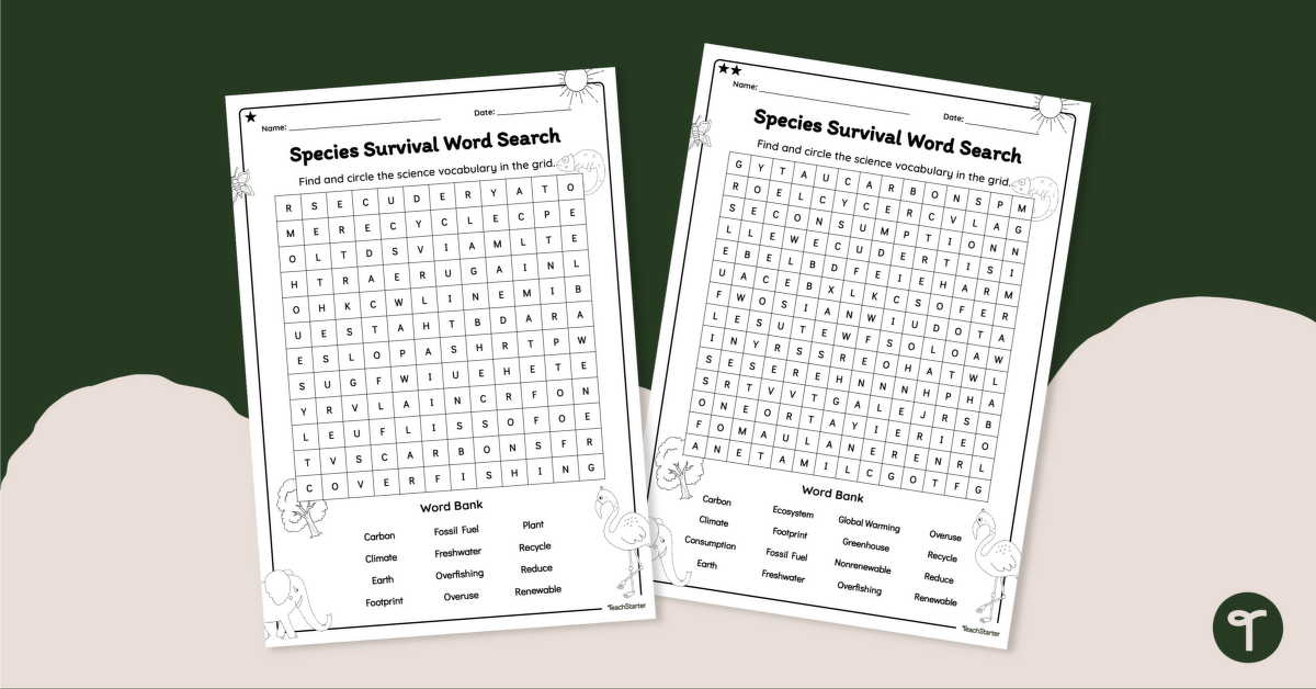 Species Survival! Science Word Search teaching resource