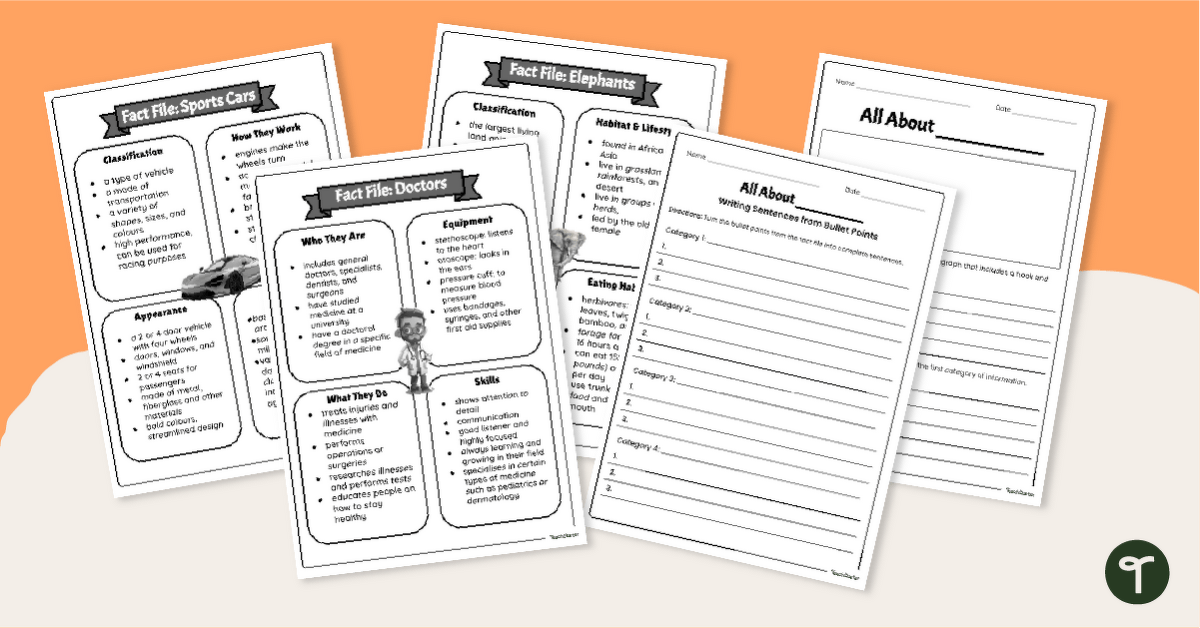 Informative Writing Fact Files - Differentiated Writing Worksheets teaching resource