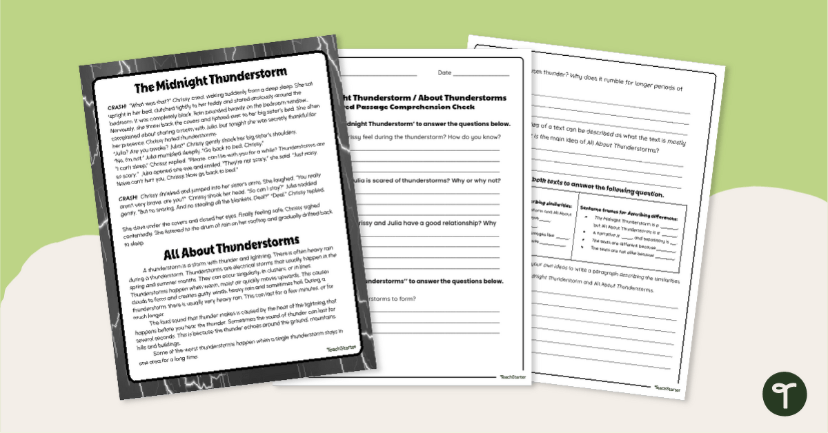 Paired Passage Worksheets - Thunderstorms teaching resource