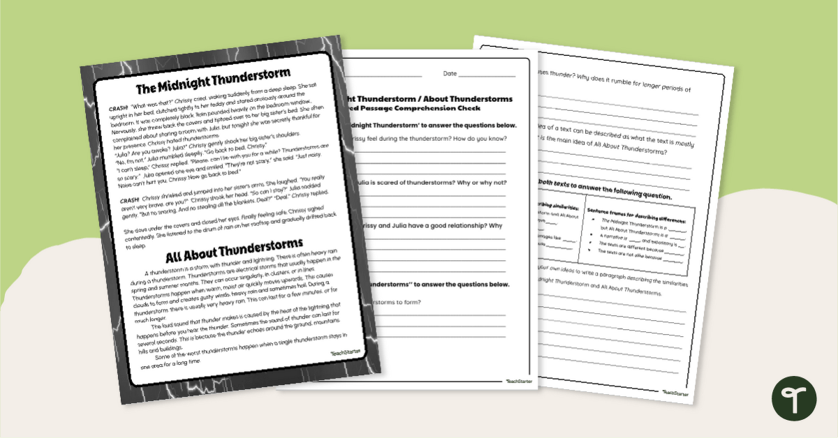 Paired Passage Worksheets - Thunderstorms (3-4) teaching resource