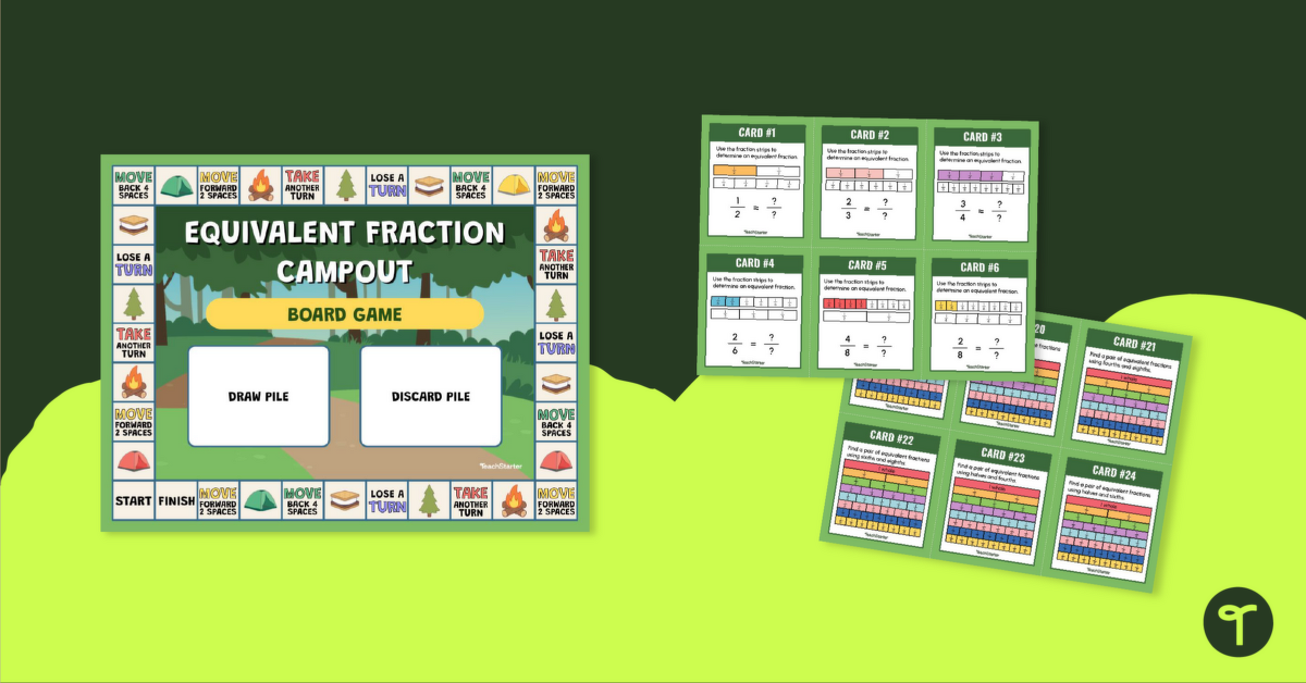 Equivalent Fraction Campout Board Game for 3rd Grade teaching resource