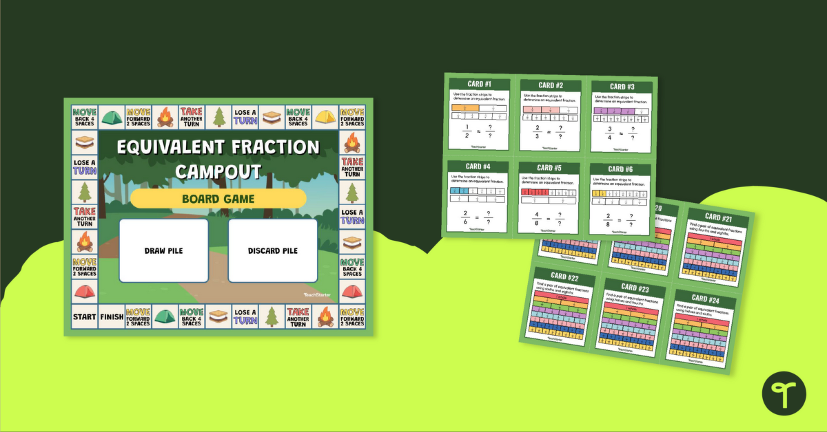 Equivalent Fraction Campout Board Game for Year 4 teaching resource