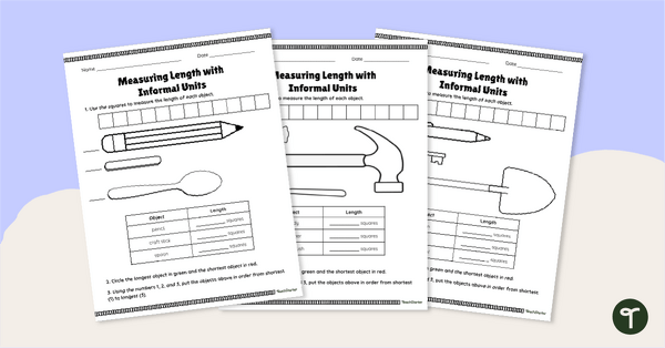 Image of Measuring Length with Informal Units - Worksheets