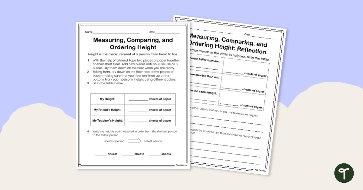 Measuring, Comparing and Ordering Height Worksheet teaching-resource