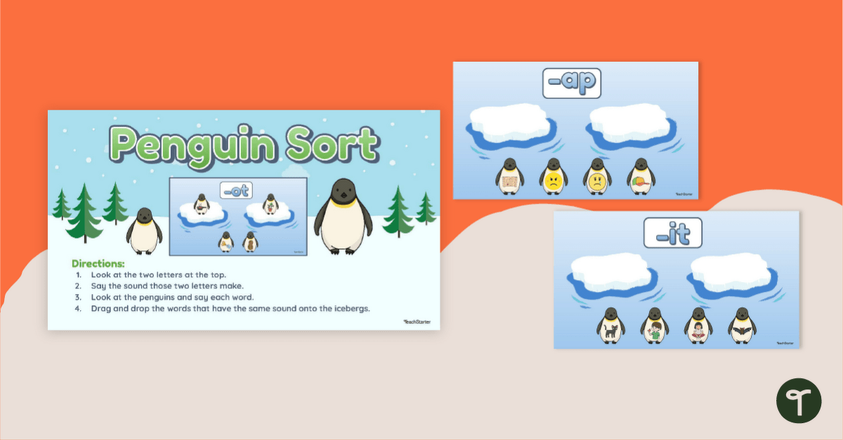 Penguin Rime Interactive Word Family Sort teaching resource