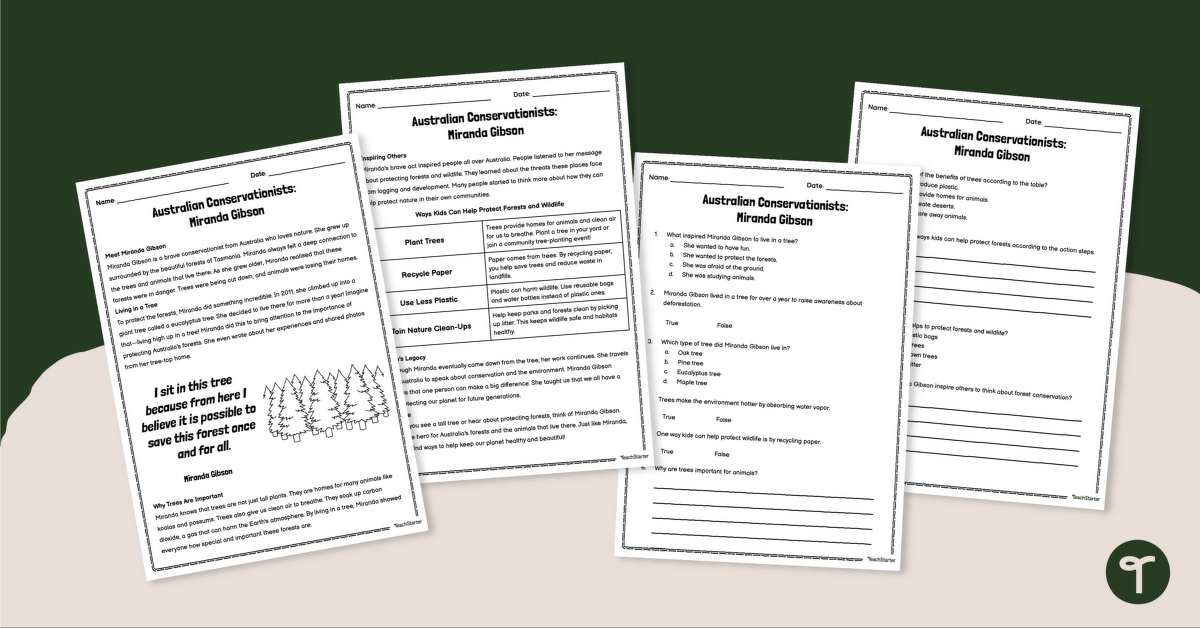 Australian Conservationists: Miranda Gibson – Comprehension Worksheet teaching resource