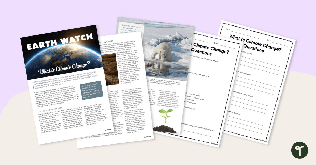 What Is Climate Change? Comprehension Worksheet teaching resource