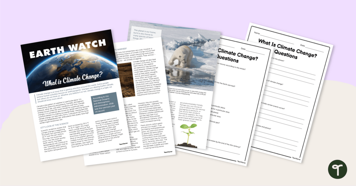 What Is Climate Change? Comprehension Worksheet teaching resource