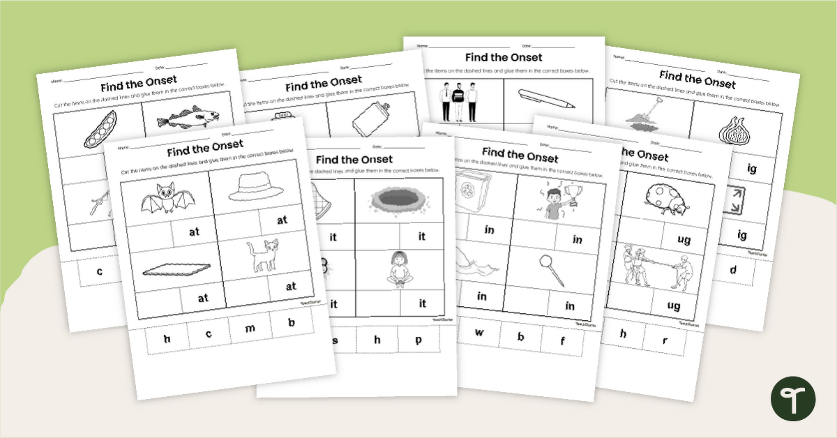 Onset and Rime Cut and Paste Worksheet Pack teaching-resource