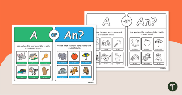 Go to A or An? Poster teaching resource