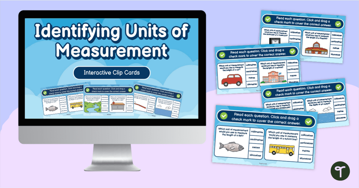 Identifying Units of Measurement Interactive Clip Cards teaching-resource