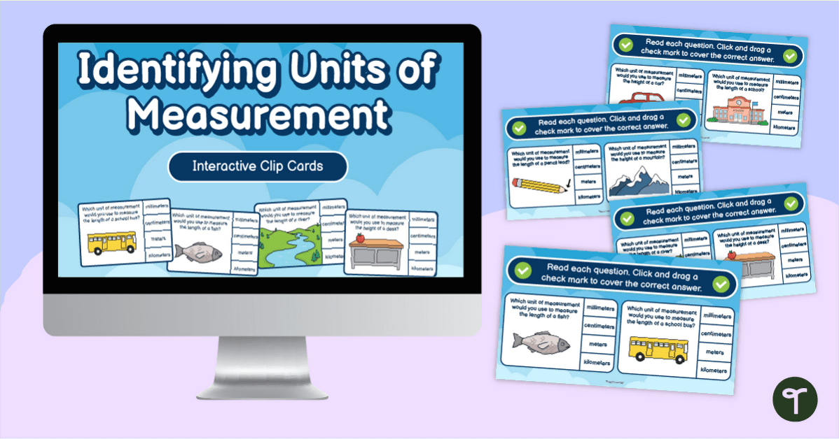 Identifying Units of Measurement Interactive Clip Cards teaching resource