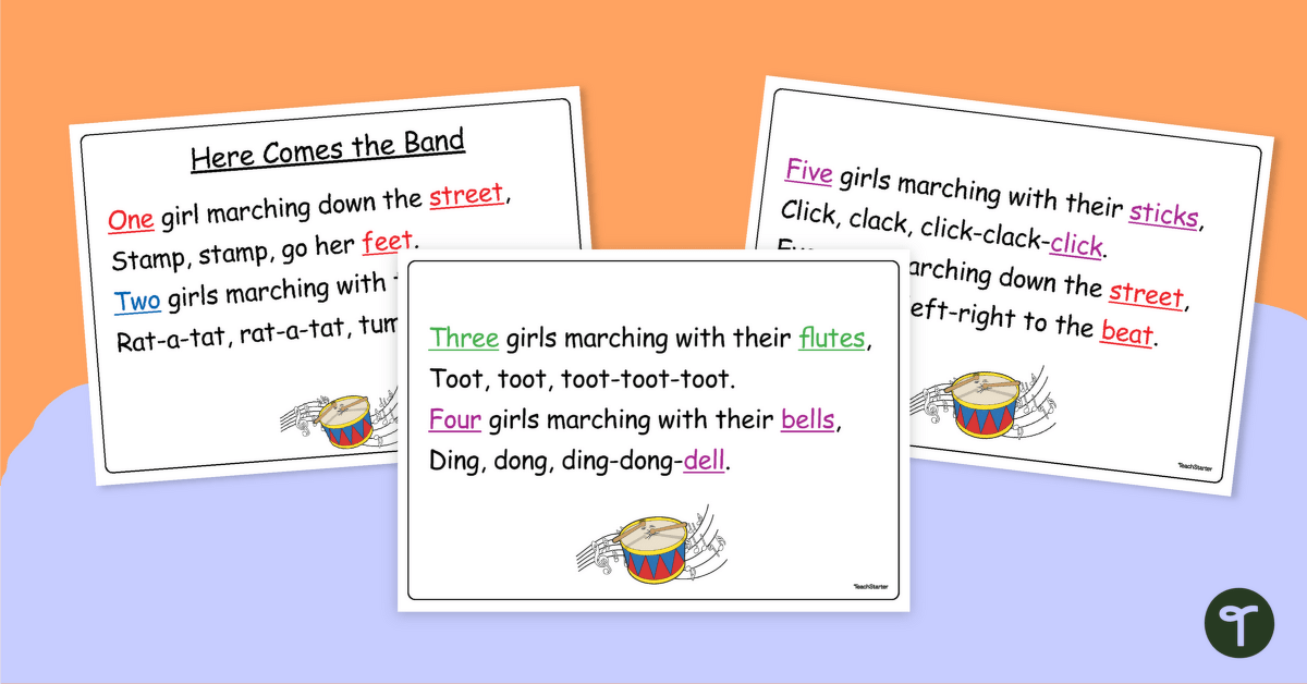 Here Comes the Band – Counting Rhyme Poster teaching resource