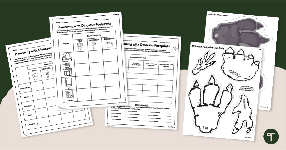 Measuring with Dinosaur Footprints - Hands-On Math Task teaching resource