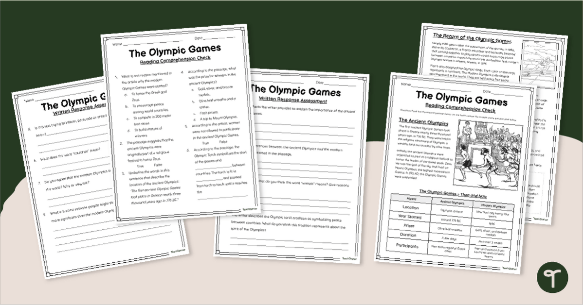 The Olympic Games - Reading Comprehension Task teaching resource