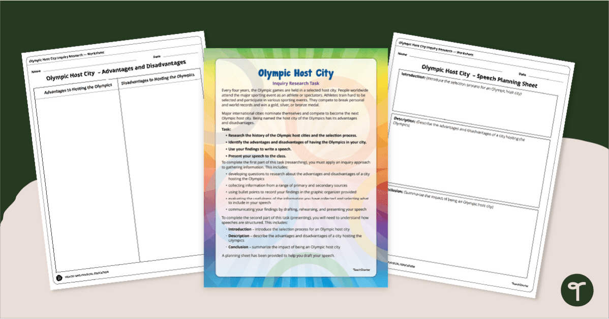 Olympic Host City Project - Speech Writing Task teaching resource