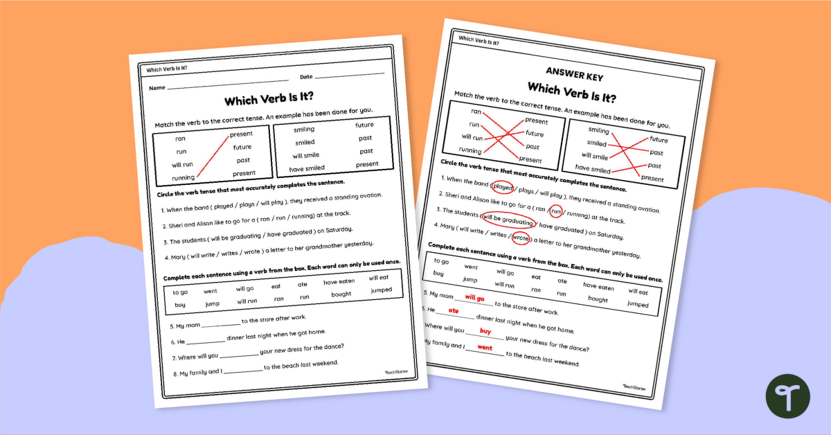 Which Verb Is It? Worksheet teaching resource