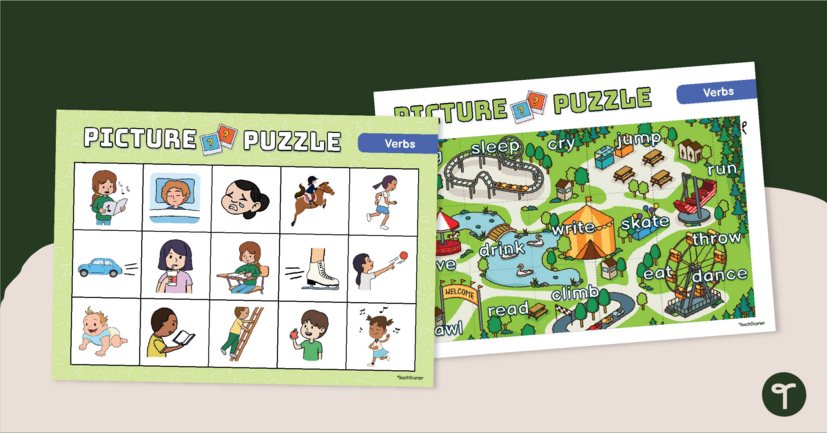 Action Verbs Picture Puzzle teaching resource