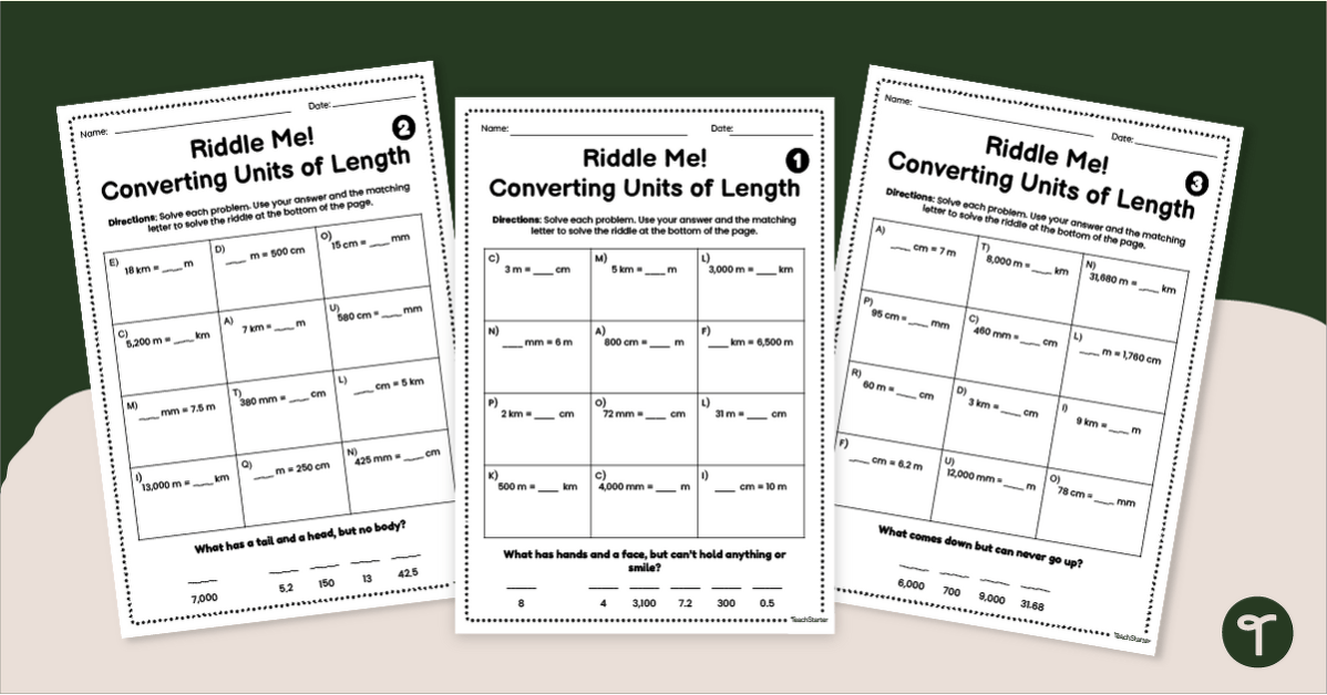 Riddle Me! Converting Units of Length – Worksheet teaching resource