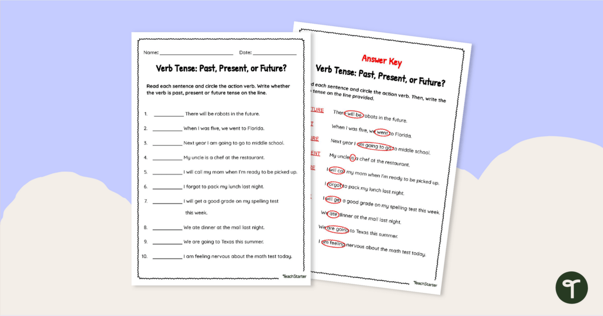 Verb Tense Worksheet teaching resource