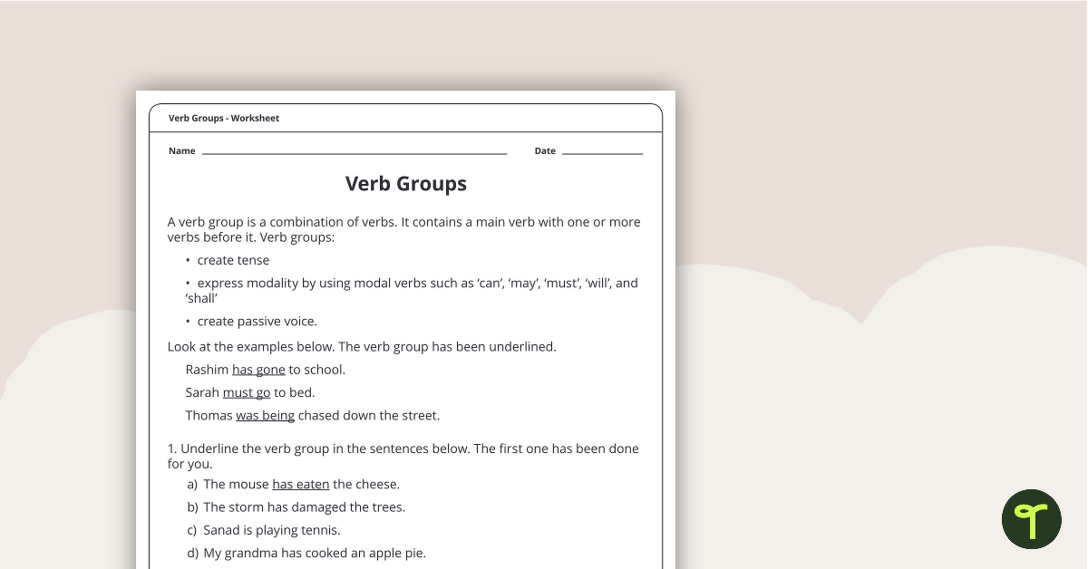 Verb Group Worksheet teaching-resource