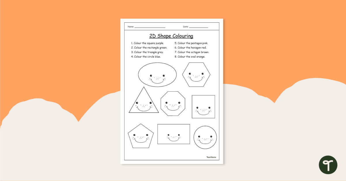 Identify and Colour 2D Shapes Worksheet teaching-resource