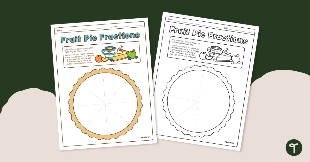 Fruit Pie Fractions Worksheet teaching-resource