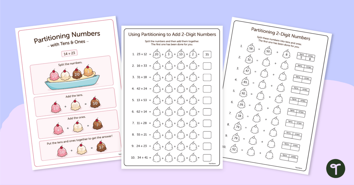 Two-Digit Addition Using Partitioning – Poster and Worksheet teaching-resource