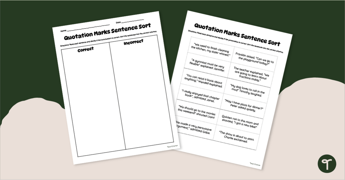 Quotation Mark Sorting Worksheet teaching-resource