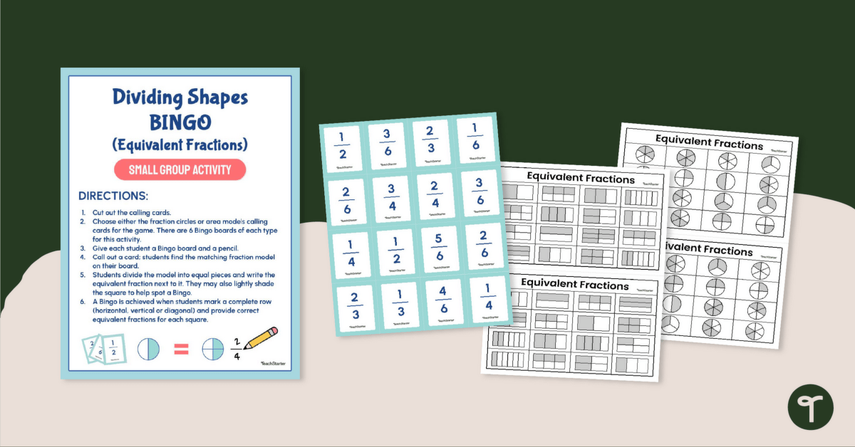 Dividing Shapes BINGO – Equivalent Fractions (Small Group) teaching resource