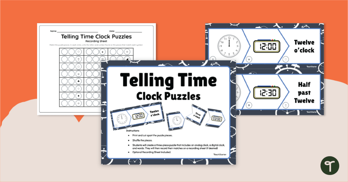 Telling Time Puzzles – Hour and Half-Hour Times teaching-resource