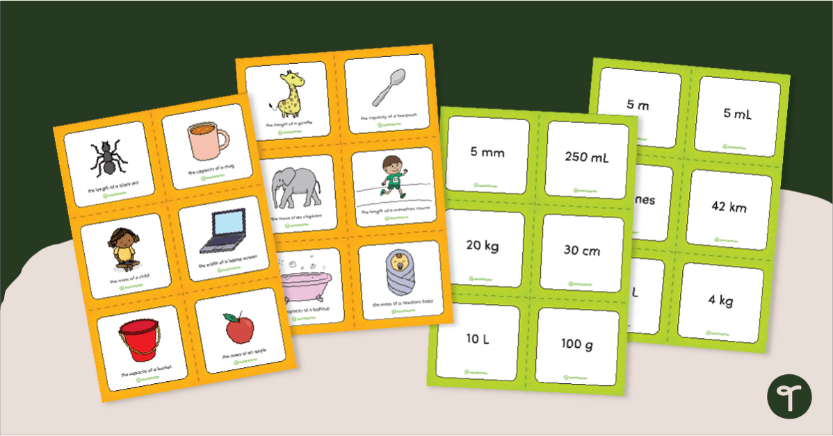 How Much Does It Measure? Match-Up Activity (Length, Mass and Capacity) teaching-resource