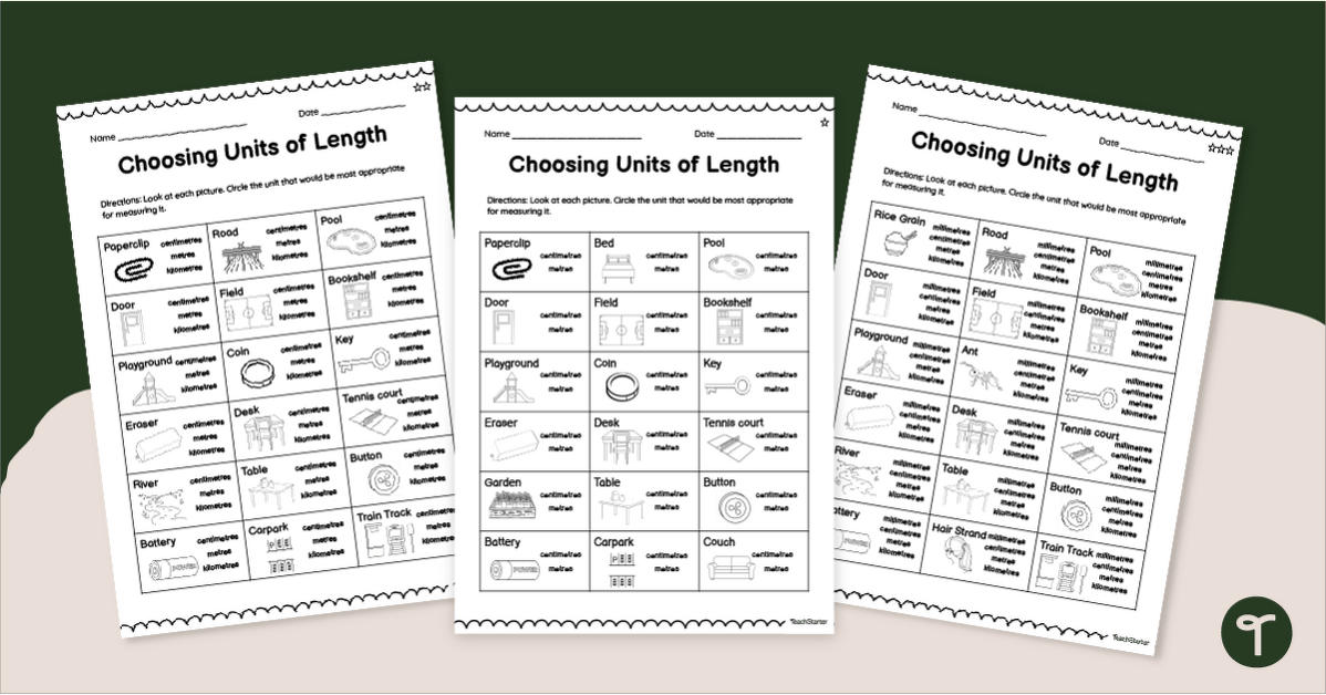 Choosing Units of Measurement - Length Worksheets (Differentiated) teaching resource