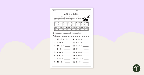 Go to Simple Addition Riddle Worksheet teaching resource