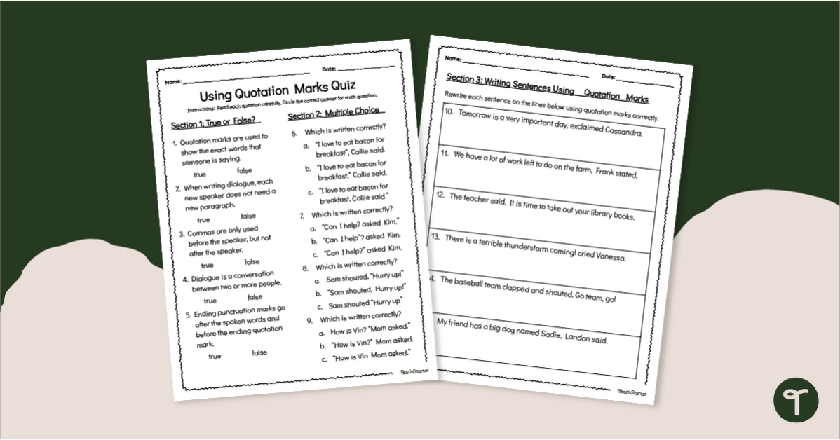 Quotation Marks Quiz teaching resource