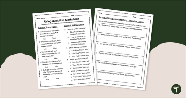 Go to Quotation Marks Quiz teaching resource