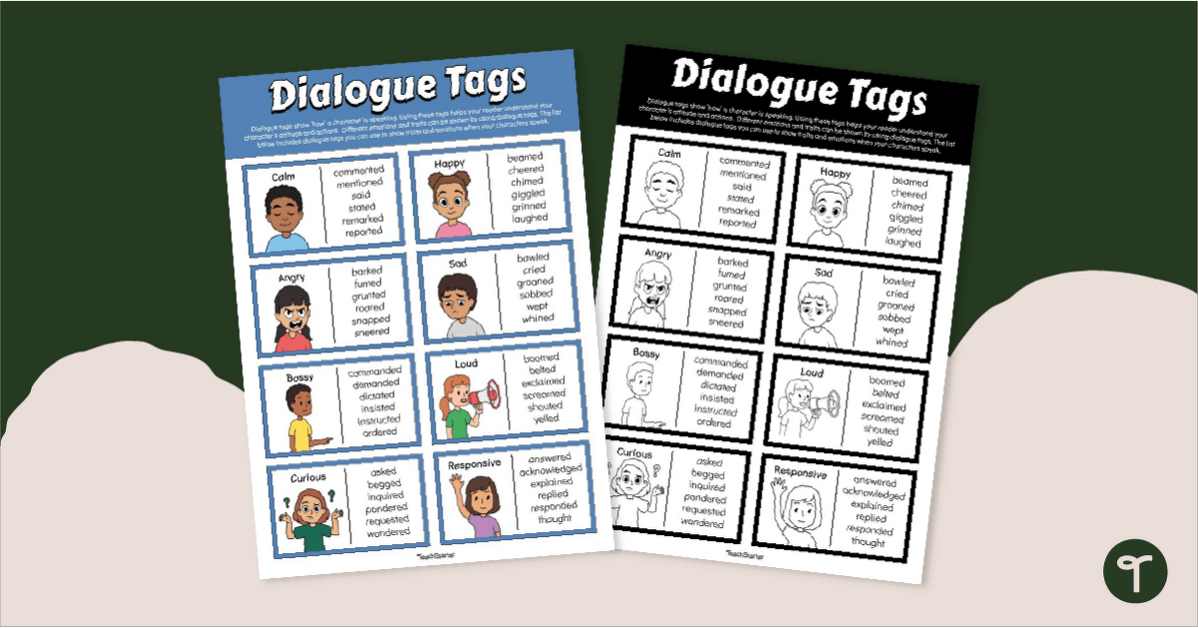 Dialogue Tags List - Vocabulary Chart teaching resource