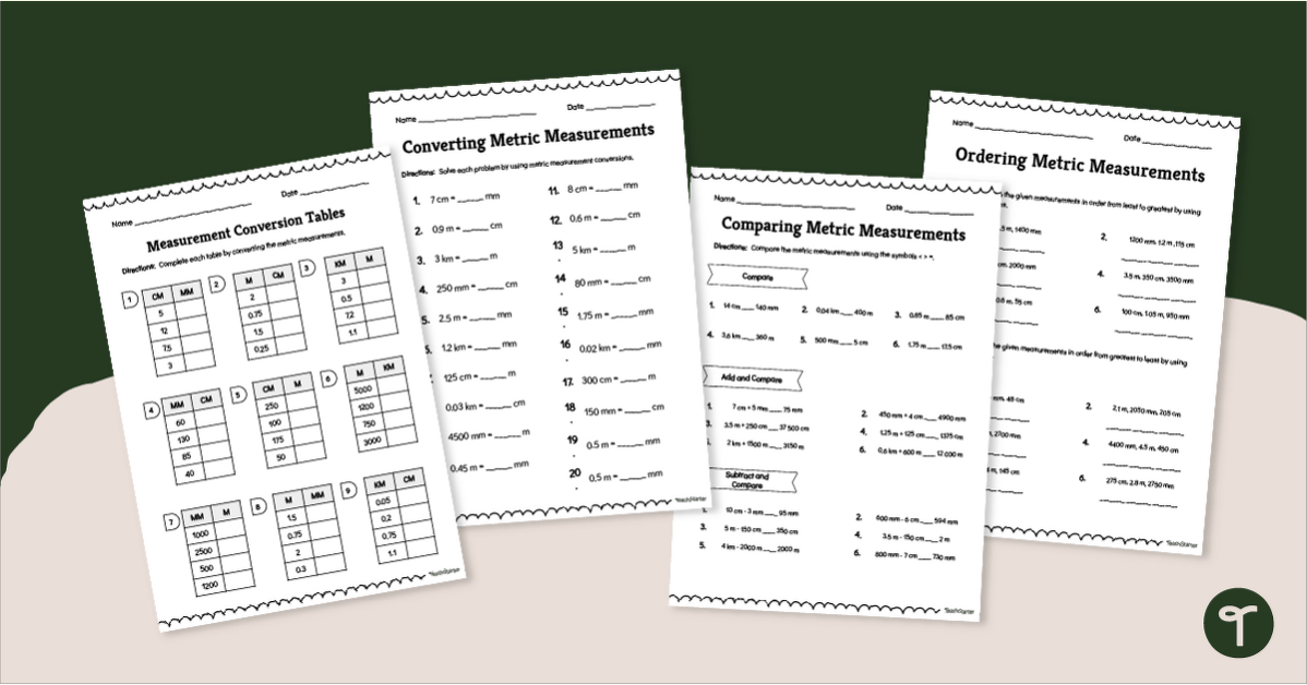 Year 6 Metric Conversions Practice Sheets - Length teaching-resource