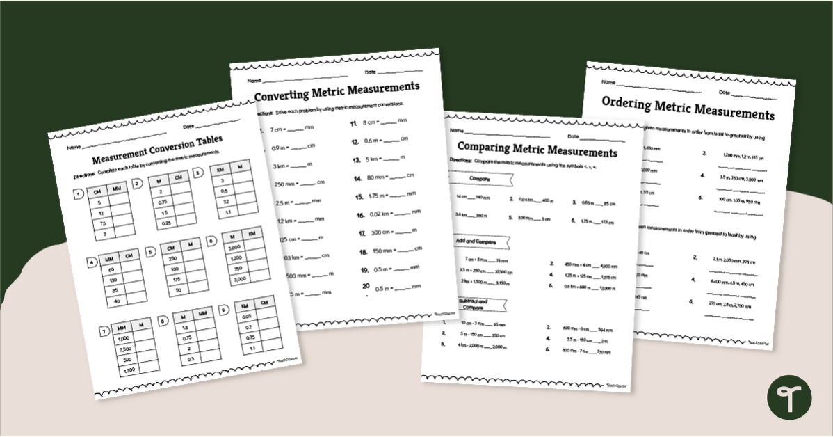 5th & 6th Grade Metric Conversions Worksheets - Length teaching-resource