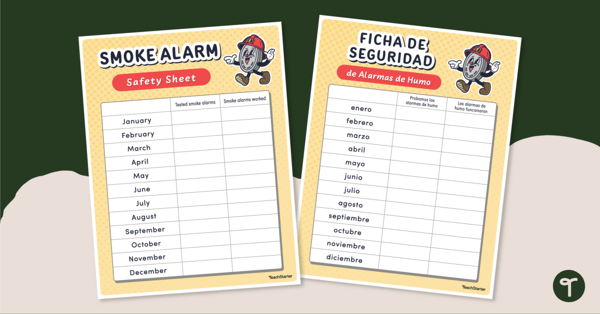 Smoke Alarm Maintenance Calendar - English and Spanish teaching resource