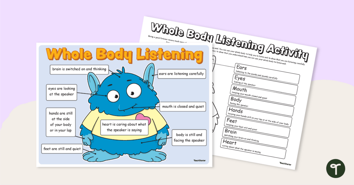 Whole Body Listening – Poster and Worksheet teaching resource