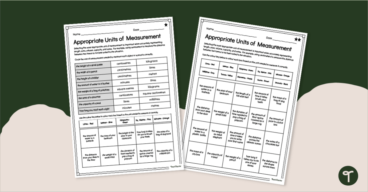 Appropriate Units of Measurement – Worksheets teaching resource