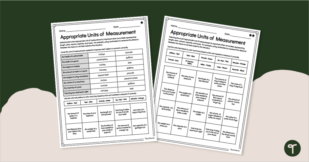 Appropriate Units of Measurement – Worksheets teaching resource