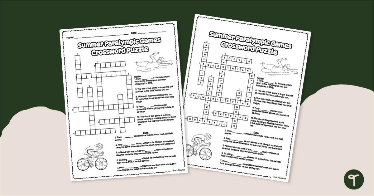 Summer Paralympic Games Crossword Puzzle teaching resource