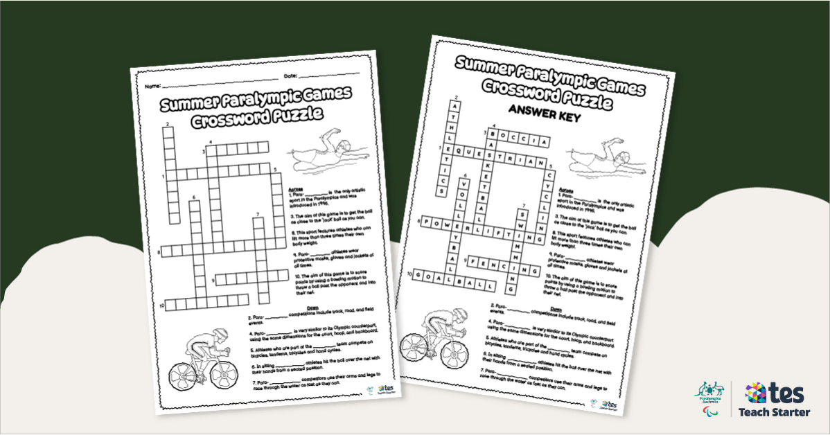 Summer Paralympic Games Crossword Puzzle teaching resource