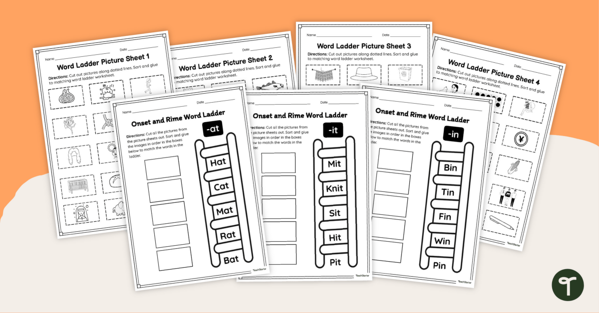 Onset and Rime Word Ladder Worksheet Pack teaching resource