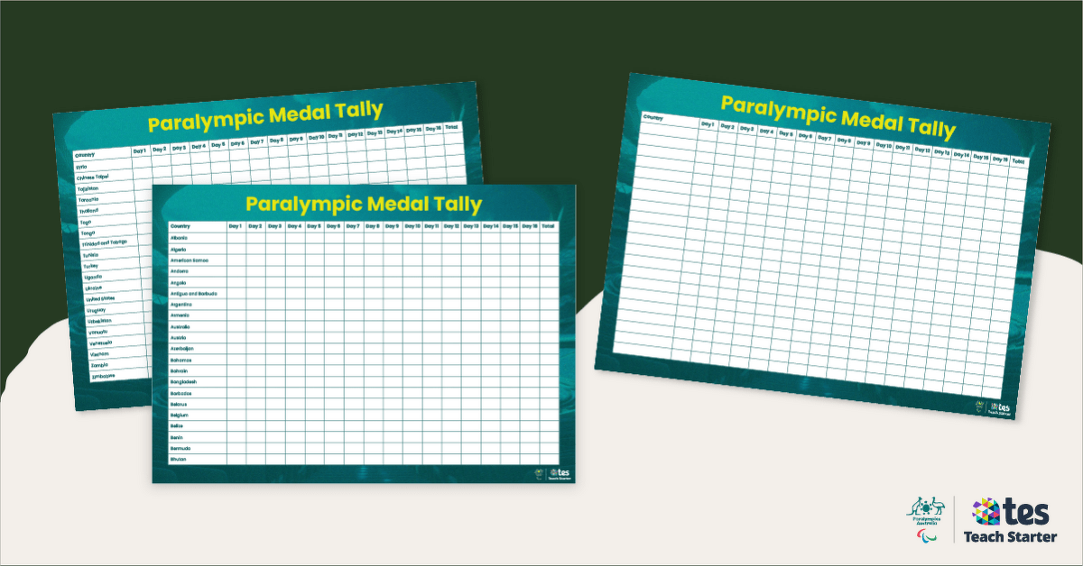 Paralympics Medal Tracking Table teaching resource