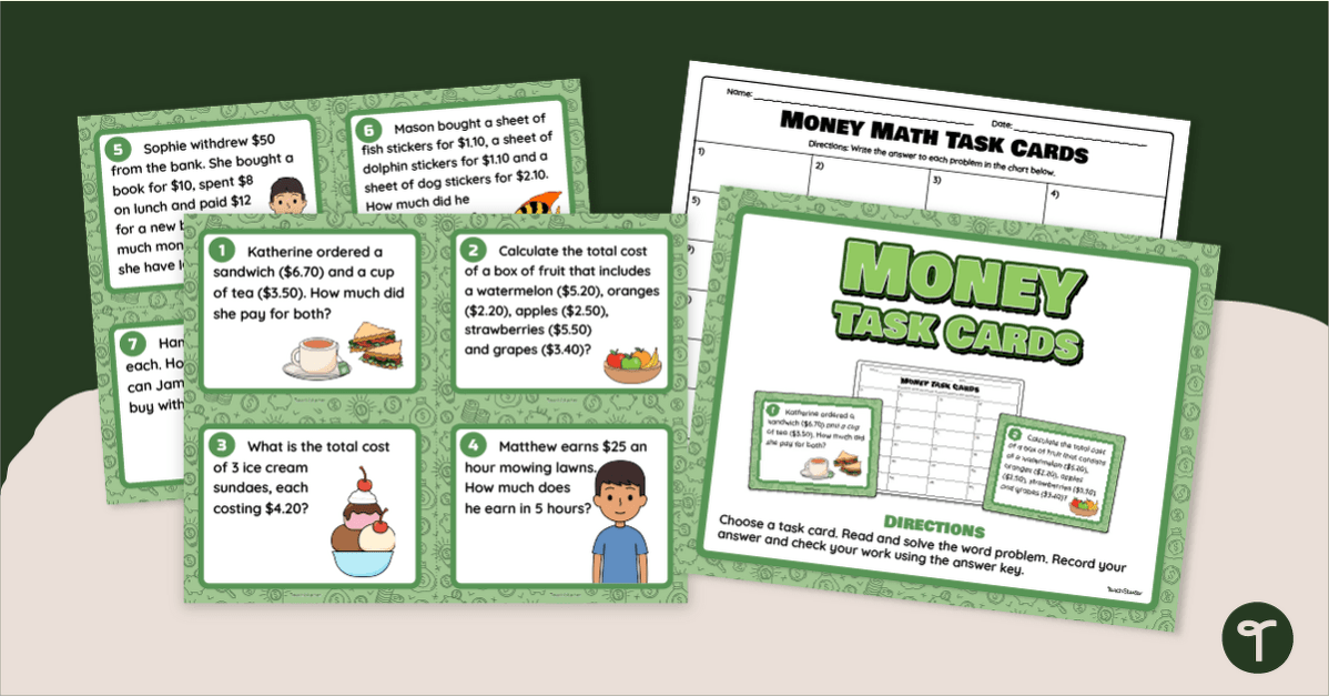 Money Task Cards - Multi-Step Word Problems teaching resource